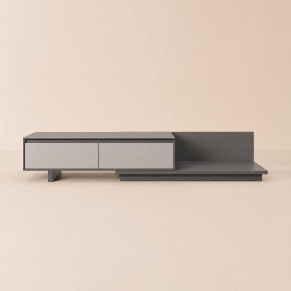 Mueble TV extensible Fero de 120 - 200 cm con 2 cajones gris Imagen de ventana