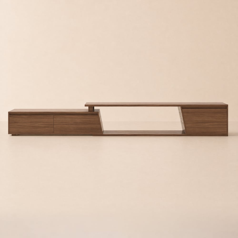 Mueble TV extensible Fero 180 - 280 cm con 3 cajones - nogal Imagen de ventana
