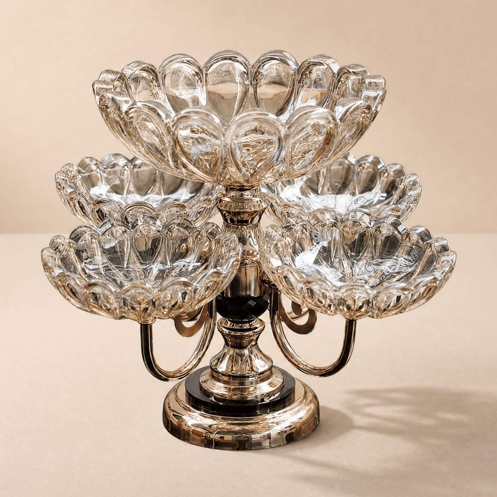 Rotatable Glass Fruit Basket Multilayer Decor Bowl with Base in Rose Gold window image