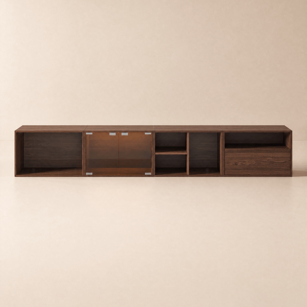 2400mm Walnut Modular TV Stand with Storage window image