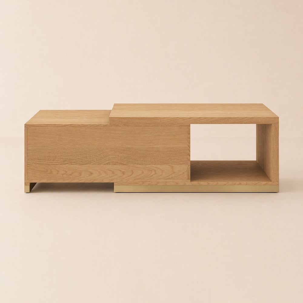 Mordel 100 cm - 180 cm Rectangle Extendable Natural Wood Coffee Table with Storage window image