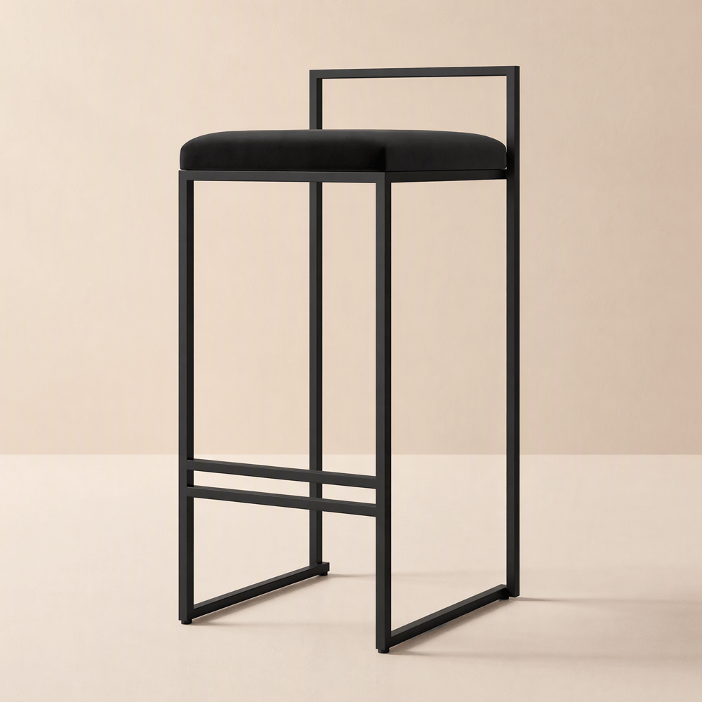 Modern Black Velvet Upholstered Counter Stools, 2 Pieces window image
