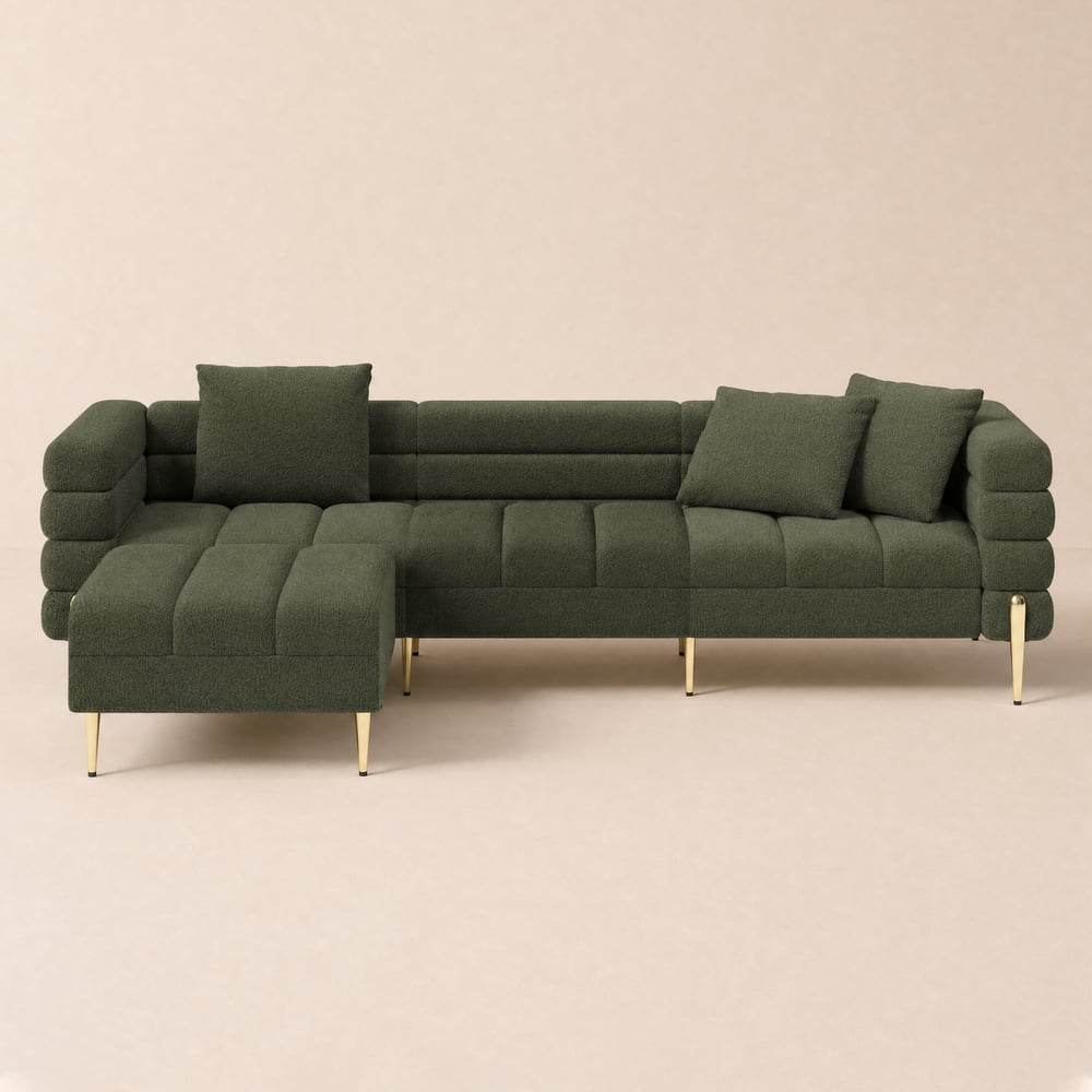 Axial 230 cm 2-Piece Boucle Sectional Sofa with Ottoman, Gold Legs & Pillows window image