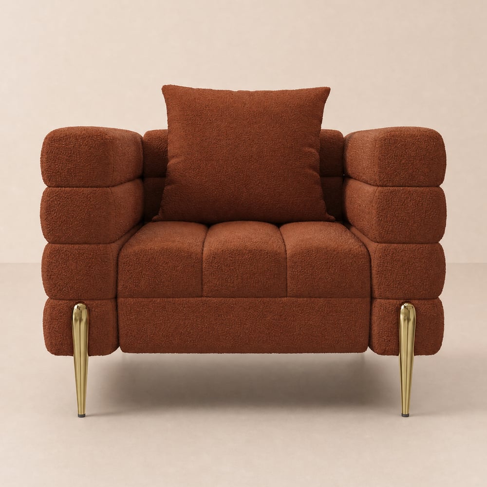 Axial Boucle Upholstered Lounge Accent Chair with Armrest & Gold Legs window image
