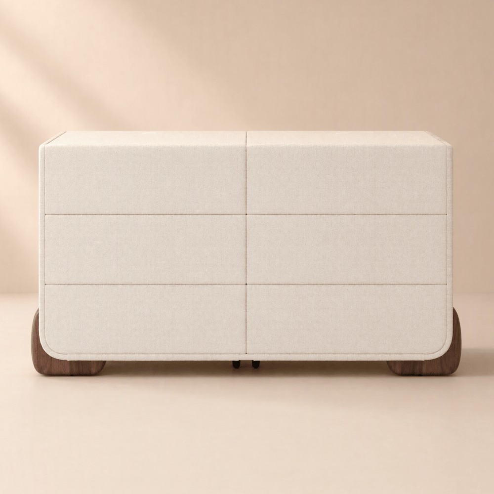 Curva 160 cm Boucle White 6-Drawer Dresser with Charging Station window image