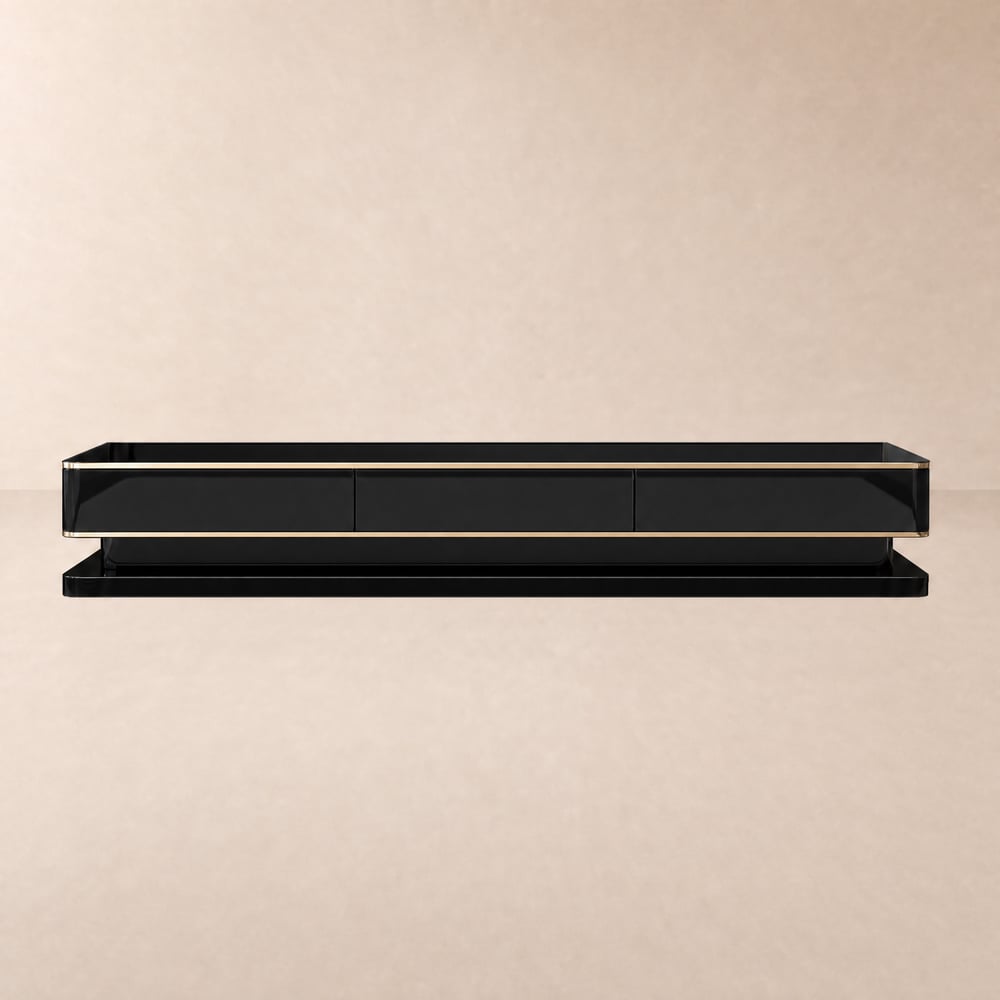 Tempered glass TV cabinet with 3 drawers of 200 cm in black window image