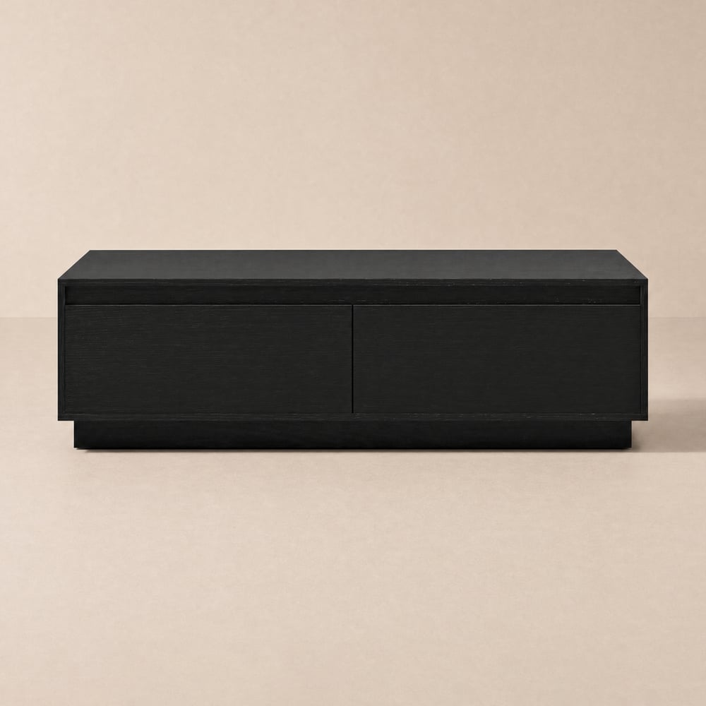Table basse rectangulaire Mid-Century Fero de 120 cm en noir avec 4 tiroirs image de fenêtre