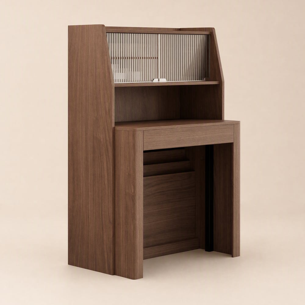 Table à manger extensible 180 cm finition noyer avec buffet, 4-5 personnes image de fenêtre