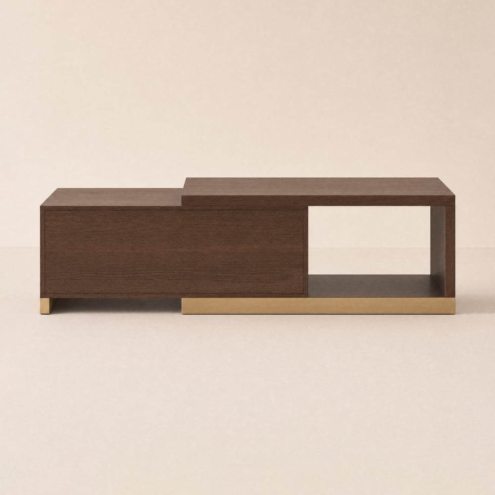 Mordel 100 cm - 180 cm Rectangle Extendable Walnut Wood Coffee Table with Storage window image