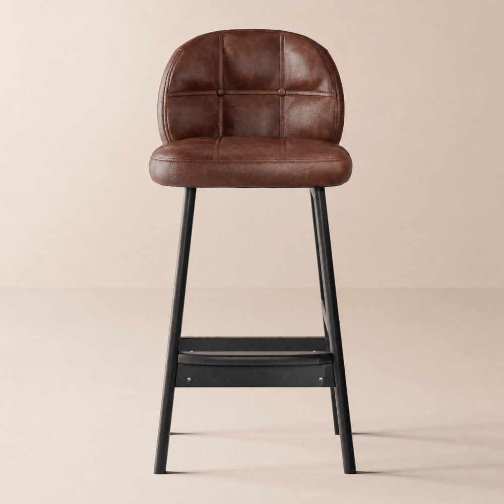 Ensemble de 2 Tabourets de Bar Rembourrés Marron en Cuir PU avec Dossier Incurvé image de fenêtre