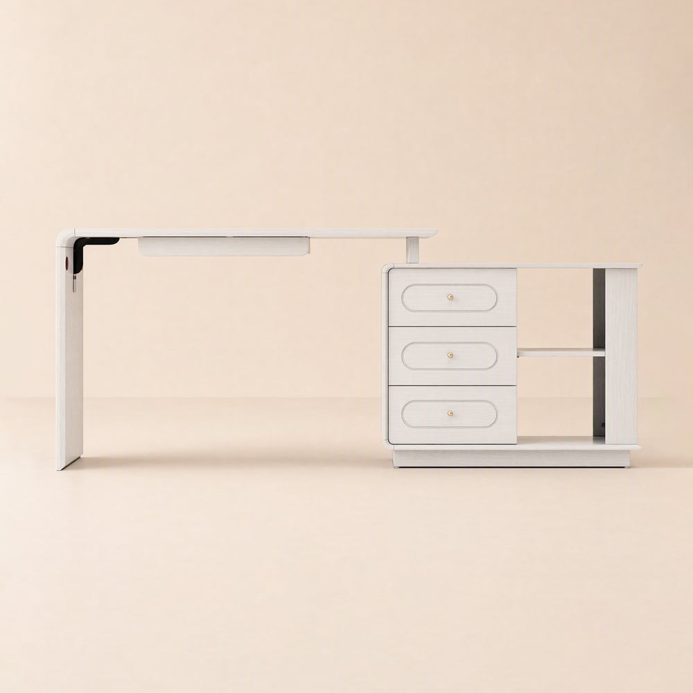 Bureau pivotant en L blanc Krila de 47 pouces avec tiroir à clavier image de fenêtre