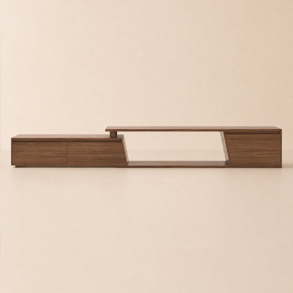 Fero reversible pull-out TV cabinet with 3 drawers, 180-280 cm window image
