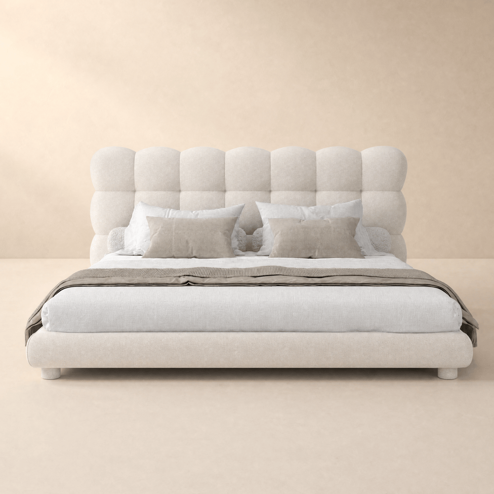 Bubbou Queen Boucle Upholstered Platform Bed with Bubble Headboard window image