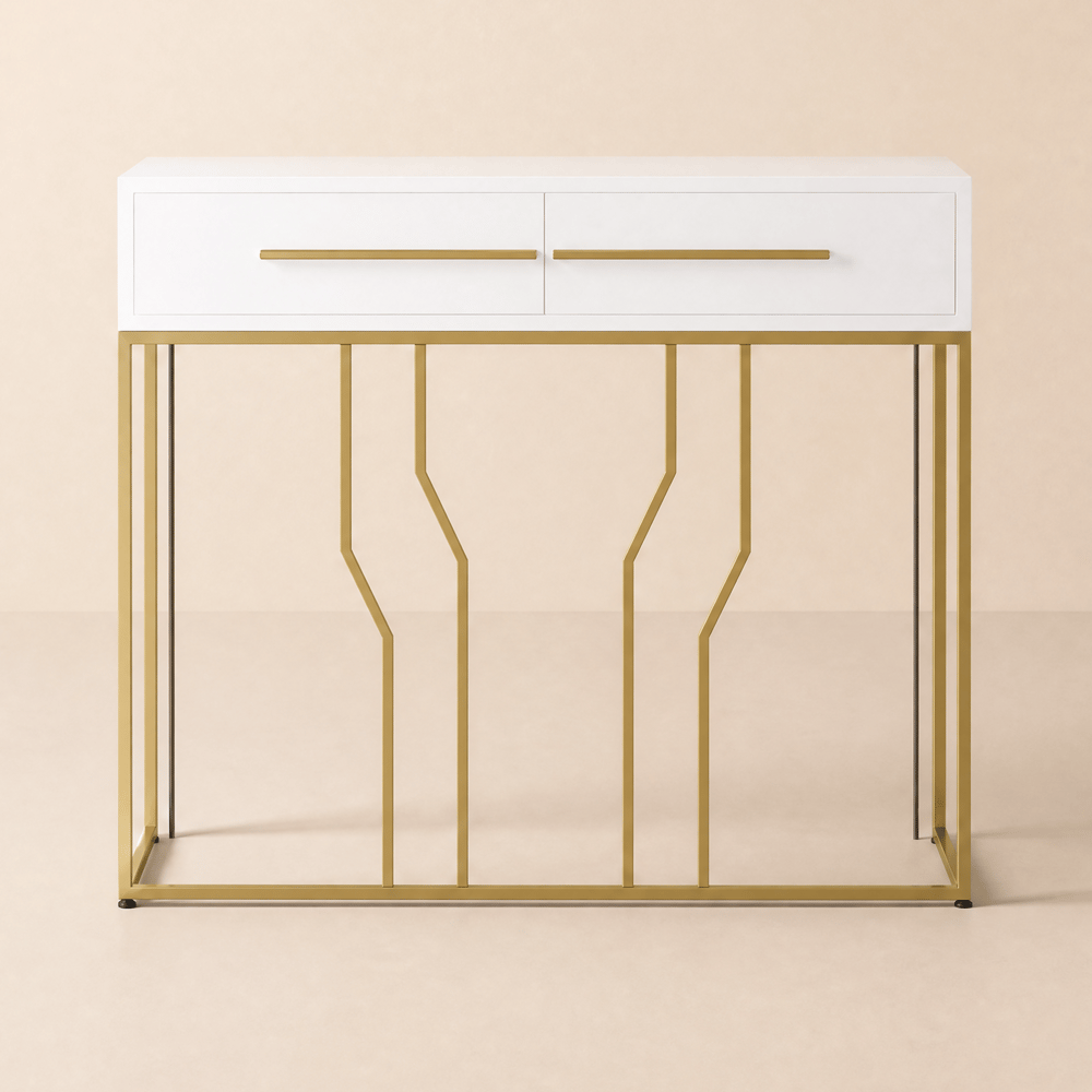 800mm Modern Narrow White Console Table with Storage Wood Entryway Table with Drawers window image