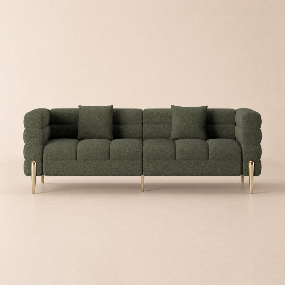 Axial 200 cm Boucle Fluted Sofa with Gold Legs & Pillows window image