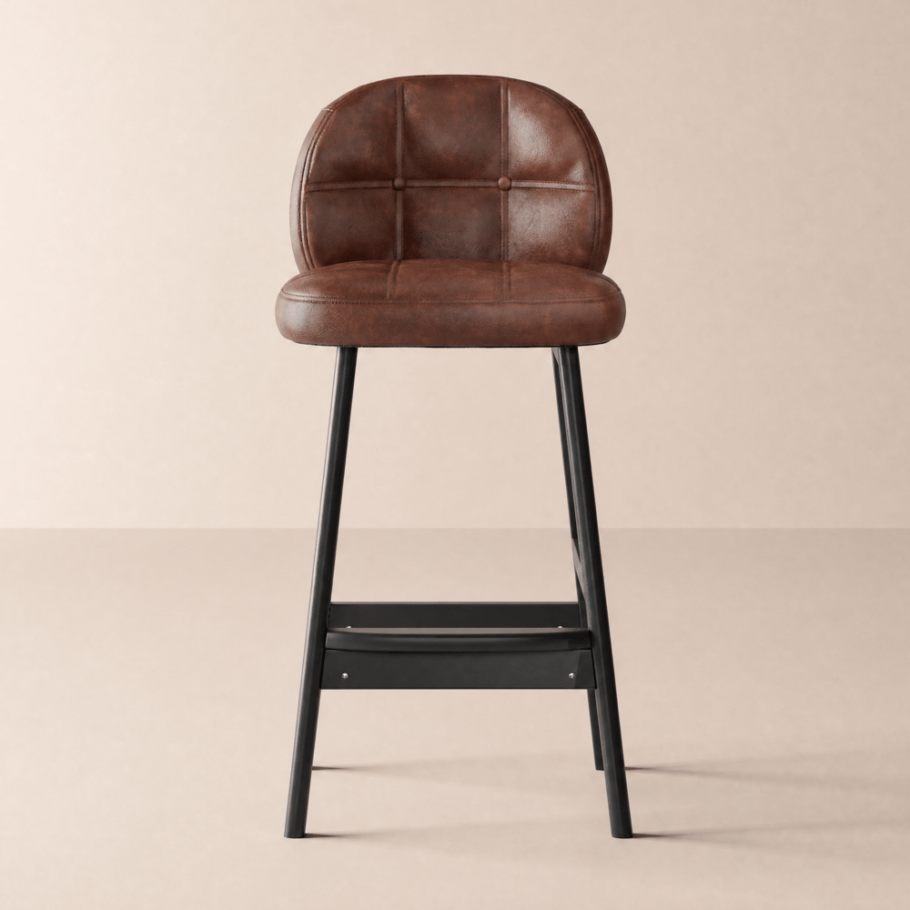 Set of 2 Rustic PU Leather Counter Stools with Upholstered Brown window image