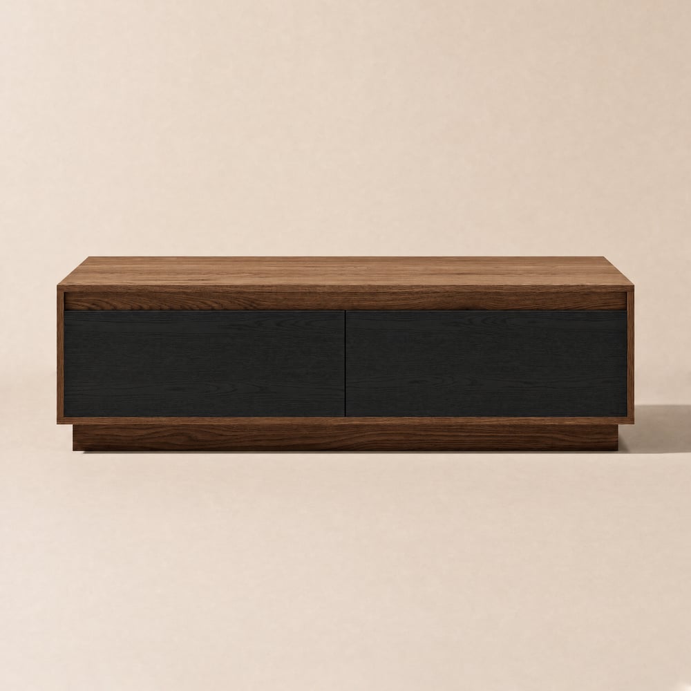 Fero Mid-Century 120 cm Black & Walnut Rectangular Coffee Table with 4 Drawers window image