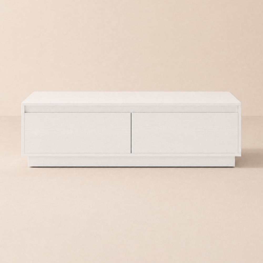 Mesa de centro Fero rectangular de 120 cm de madera con 4 cajones estilo Mid-Century - blanco Imagen de ventana