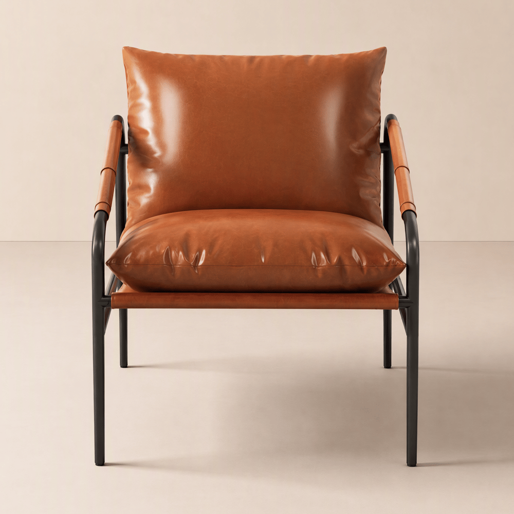 Modern Faux Leather Lounge Accent Chair with Metal Frame window image