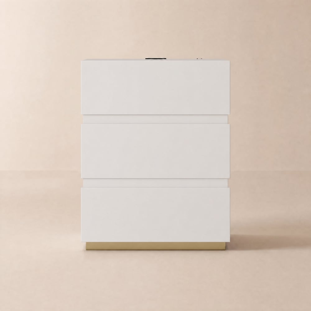 Lumio White 3-Drawer LED Bedside Table with Charging Station window image