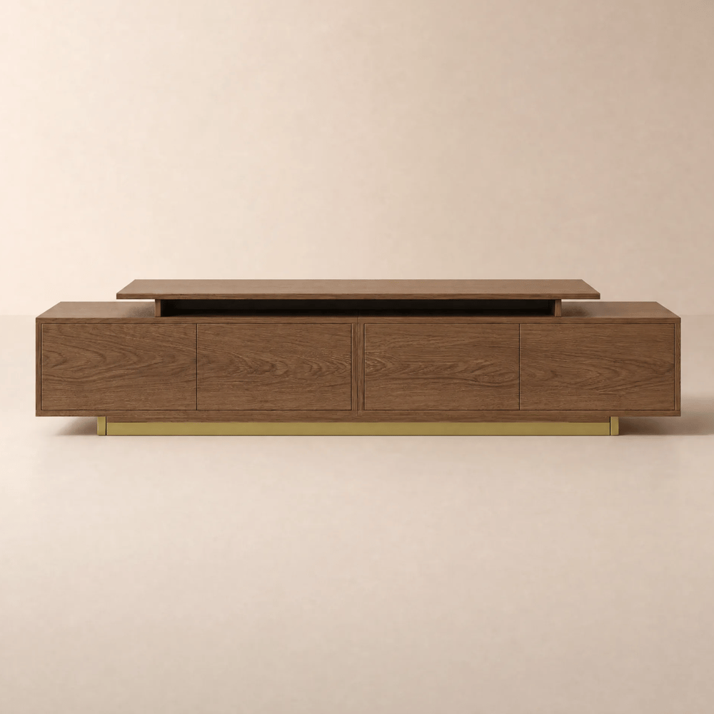 Ausziehbares TV-Lowboard Mordel mit Stauraum in Walnuss, 160 - 240 cm Schaufensterbilder