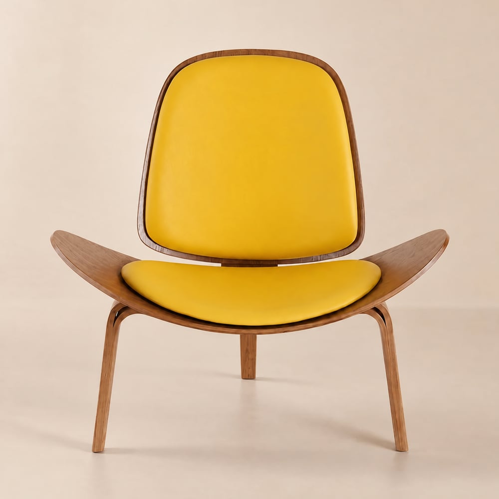 Upholstered Tripod Faux Leather Armchair with Wooden Legs window image