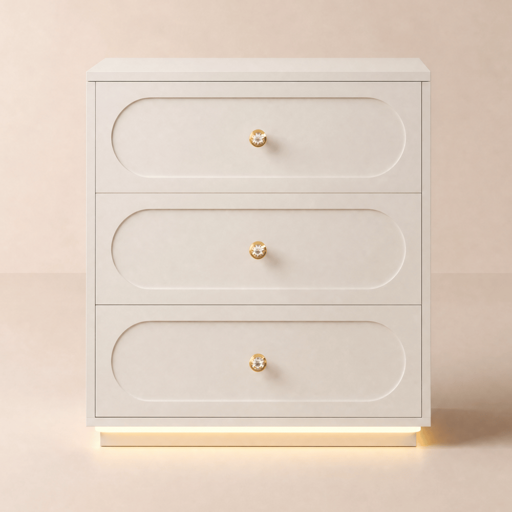 Krila White 3-Drawer LED Bedside Table with Charging Station window image