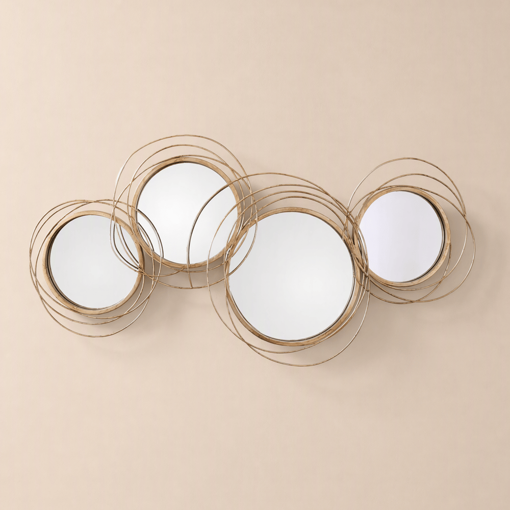 Modern Luxury Large Gold Round Wall Mirror Creative 3D Overlapping 4 Rings Metal Decor window image