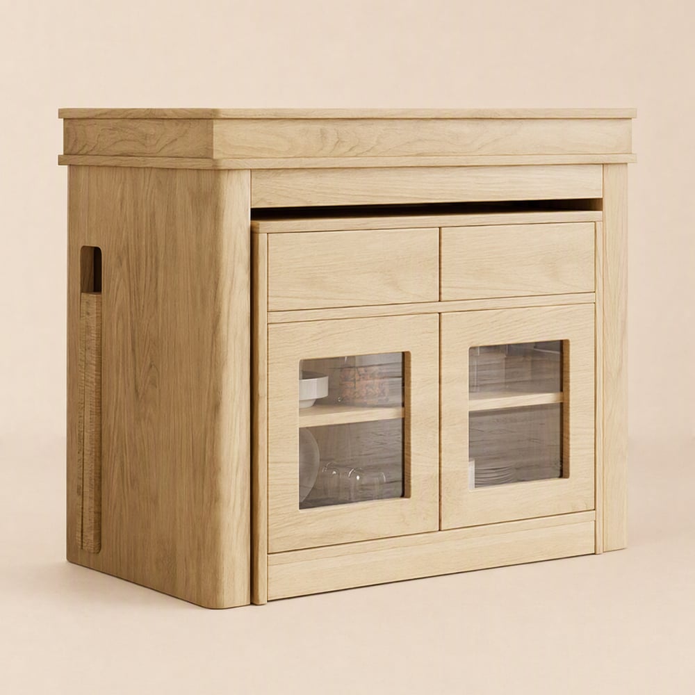 Modern 180 cm Extendable Natural Wood Dining Table with Sideboard, Seats 2-4 window image