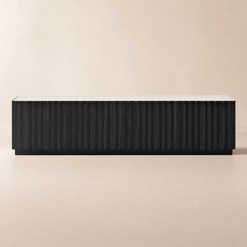 Aura 213 cm Ash Wood Fluted Black TV Unit with Sintered Stone Top window image