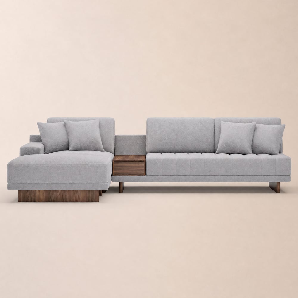 Vewal 126" L-Shaped Boucle Modular Sectional Sofa with Chaise & Ottoman window image