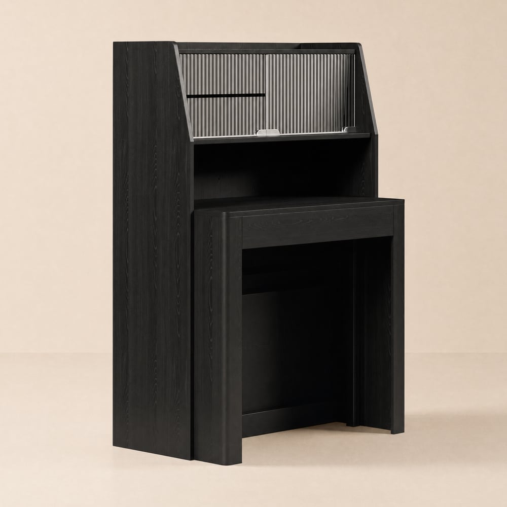 1800 mm extendable dining table, black, rustic style with sideboard window image