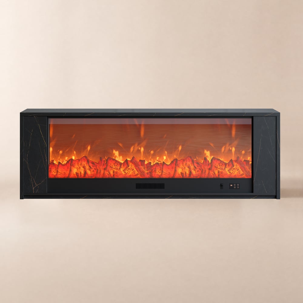 71" Marble Veneer Electric Fireplace TV Stand window image