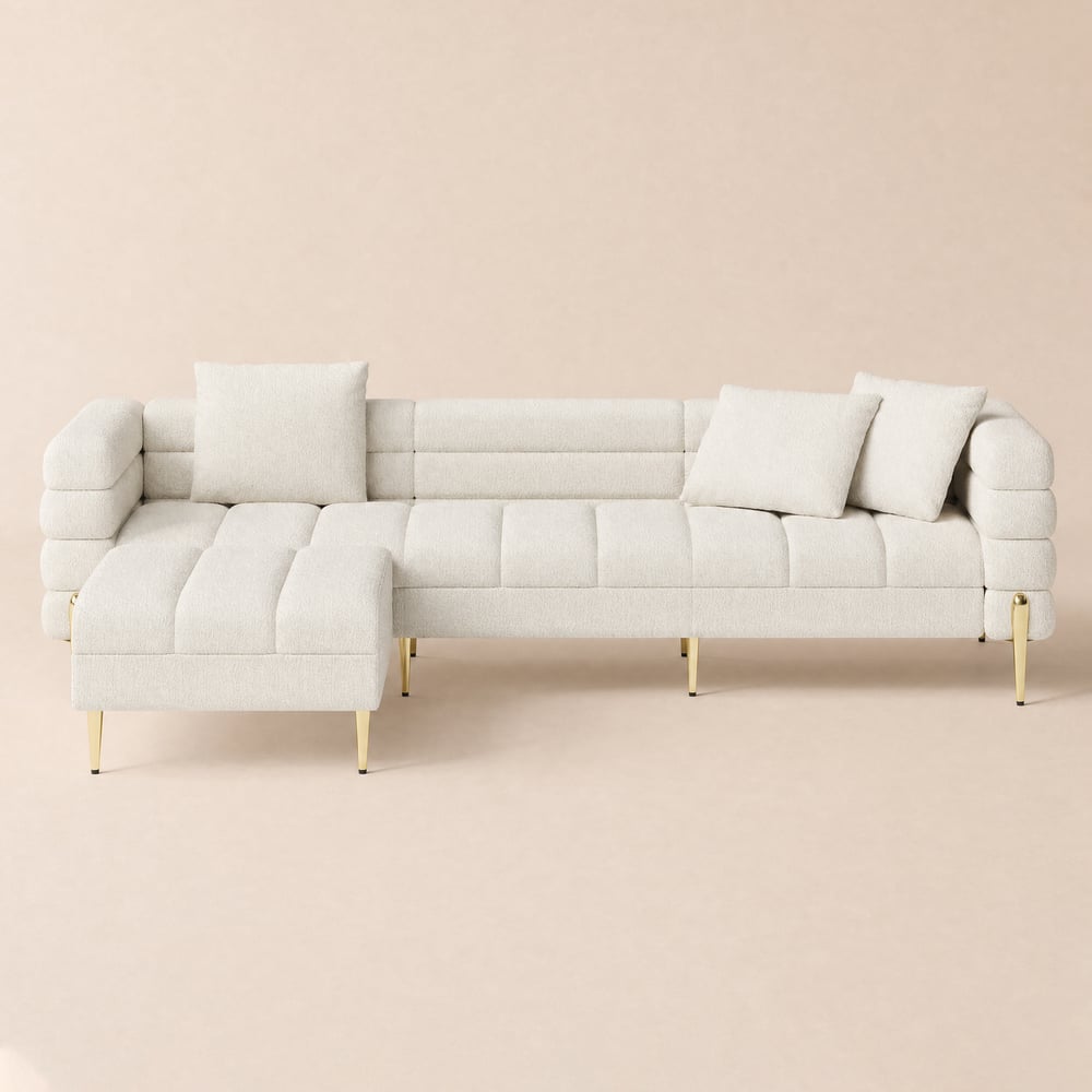 Axial 2311 mm 2-Piece Boucle Sectional Sofa with Ottoman, Gold Legs & Pillows window image