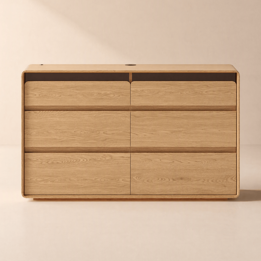 Meloa 47" Wooden 6-Drawer LED Dresser with Charging Station window image