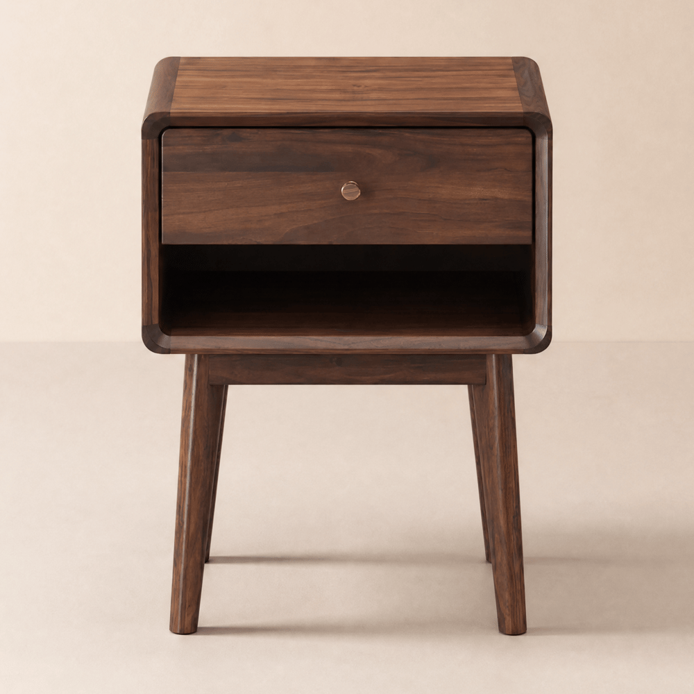 Mid-Century Modern Walnut Pine Wood Nightstand window image