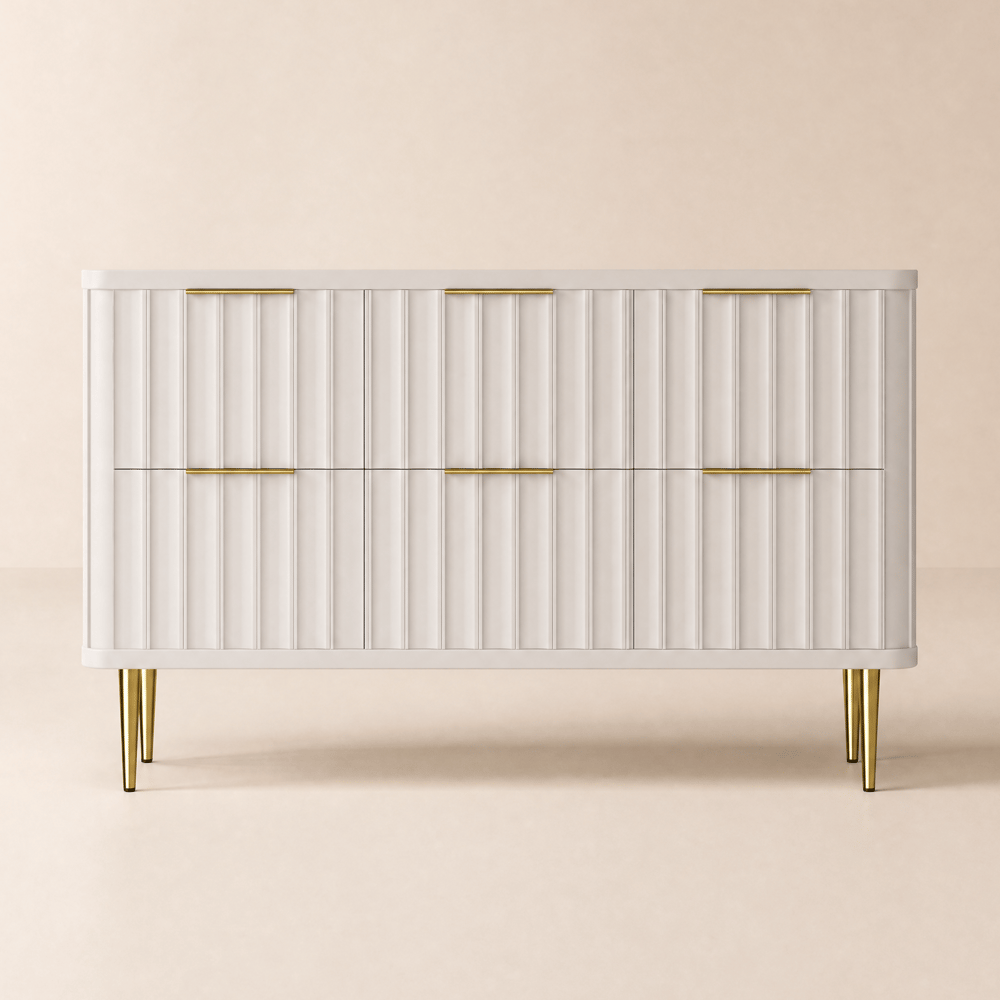 120 cm Fluted White 6-Drawer Dresser window image