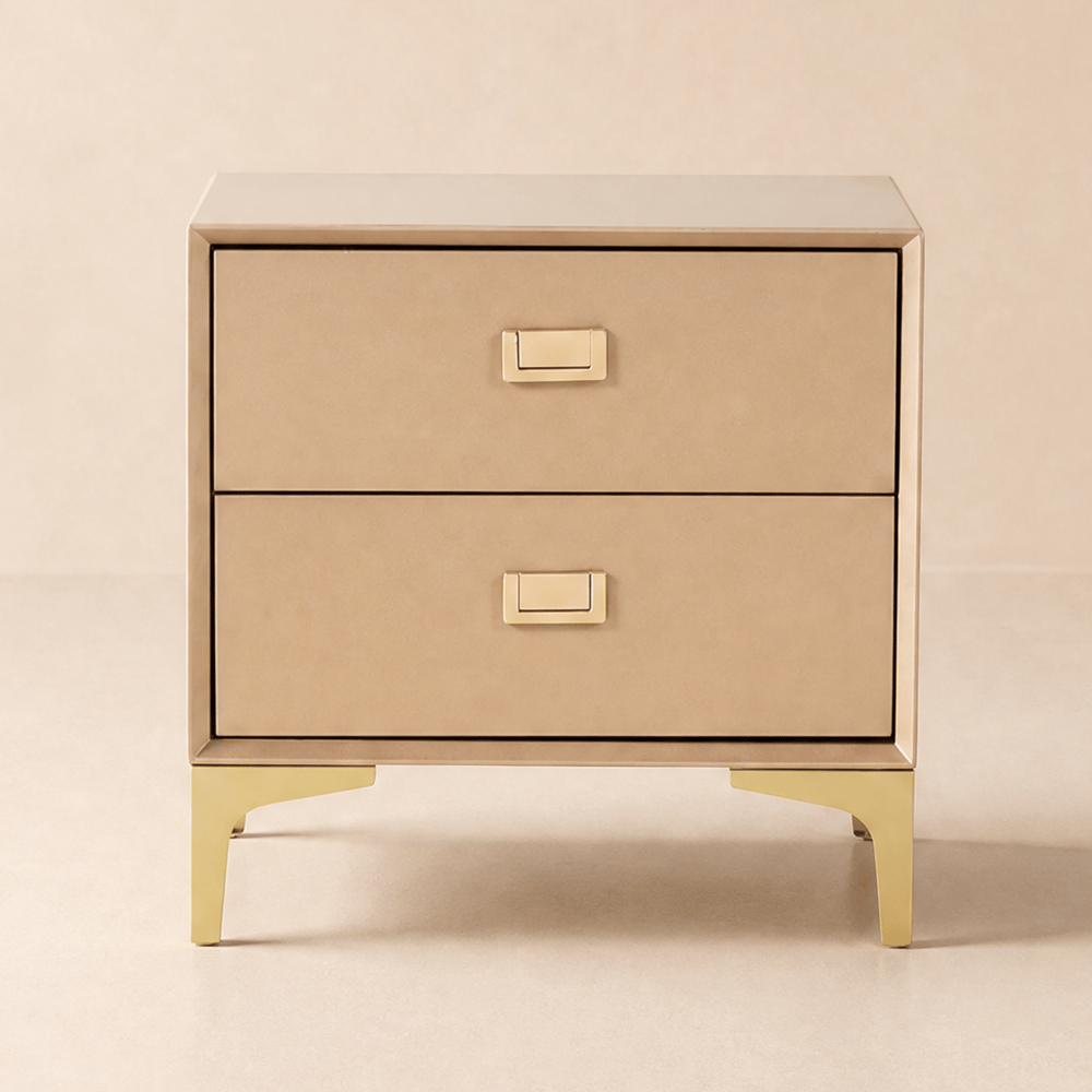 Modern Champagne Gold 2-Drawer Nightstand window image