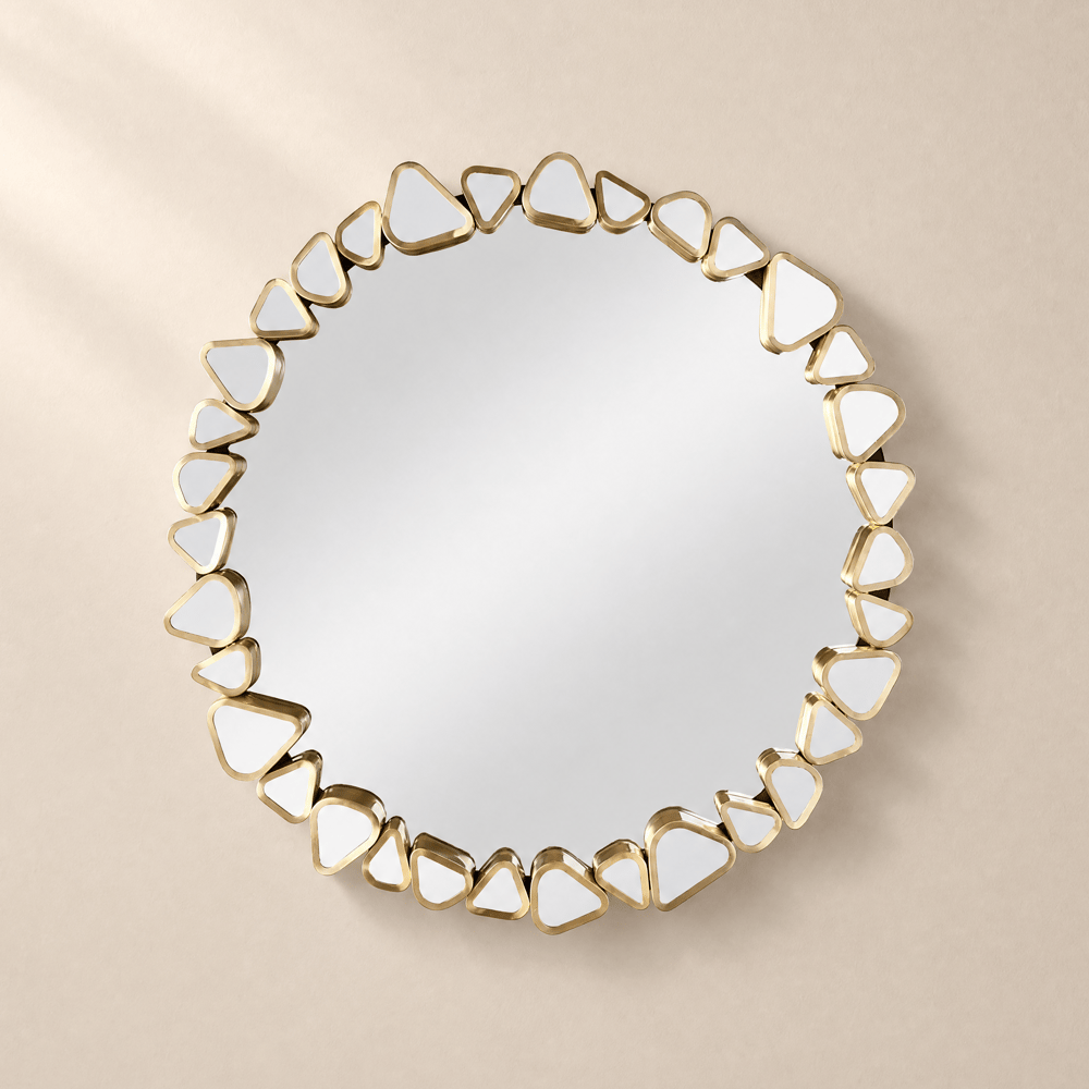 600mm Modern Large Gold Round Pebble Wall Mirror Decor with Geometric Frame Living Room window image