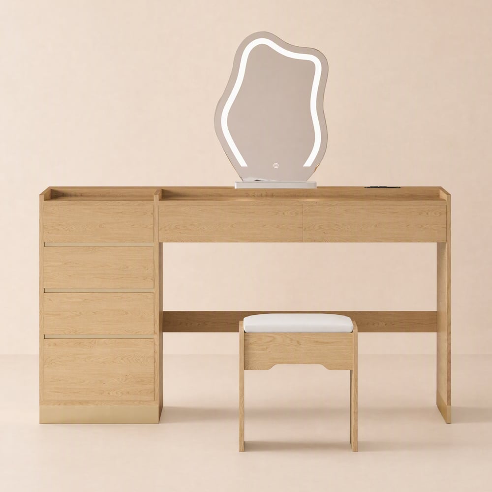 Modern Natural Smart Makeup Vanity Set with Mirror window image