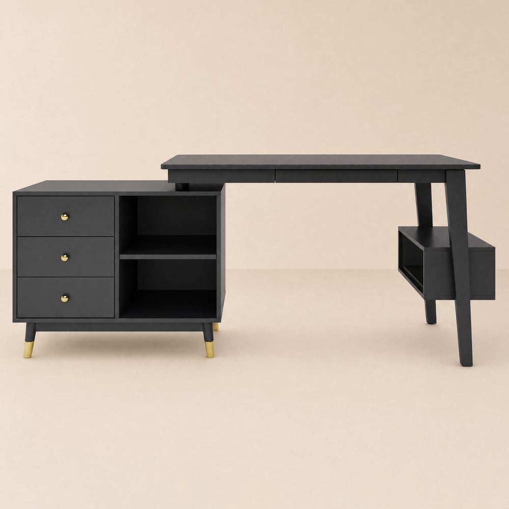 Ultic 47" L-Shaped Black Rotating Desk with Storage window image