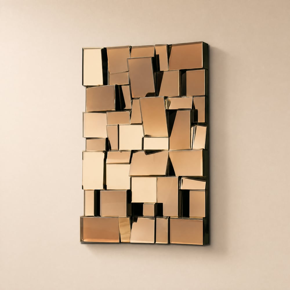 100cm Brown Glass Wall Mirror Geometric Decorative Mirror Vertical & Horizontal Mounting window image