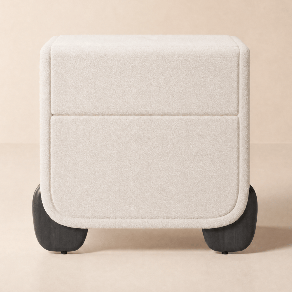 Curva Boucle 2-Drawer Nightstand with Black Wood Legs and USB Port window image