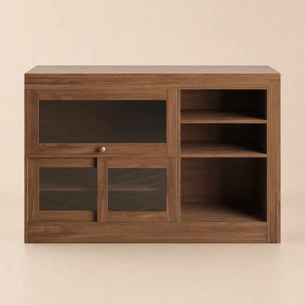 Farmhouse 119 cm Walnut Wood Sideboard with Extendable Top & Cabinets window image
