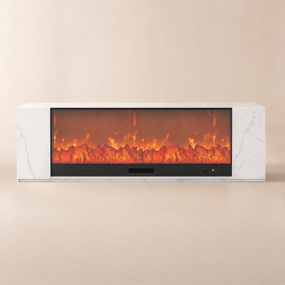 87" Sintered Stone Electric Fireplace TV Stand with Remote Control window image