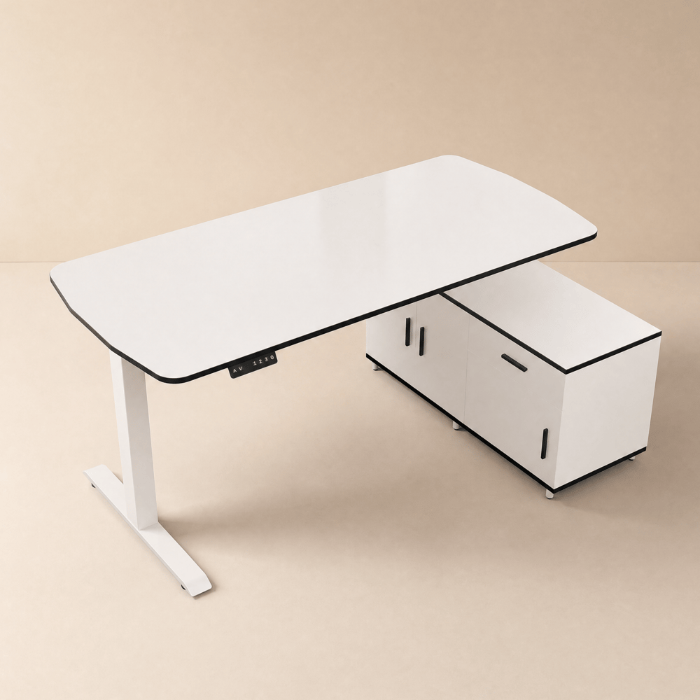 Modern White L Shaped Adjustable Electric Standing Executive Desk Right Hand (63" ) window image