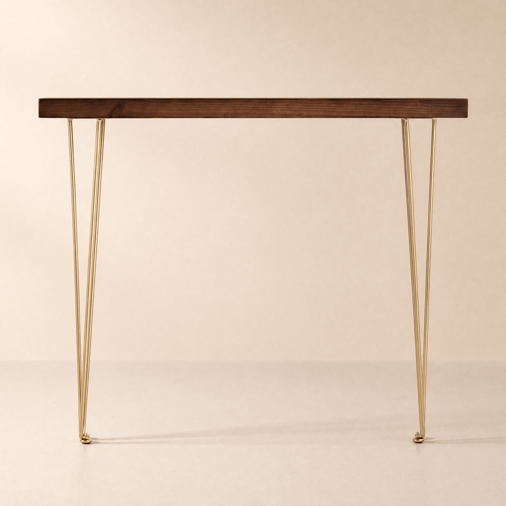 Table console rectangulaire étroite en noyer rustique de 1000 mm avec plateau en bois et pieds en métal image de fenêtre