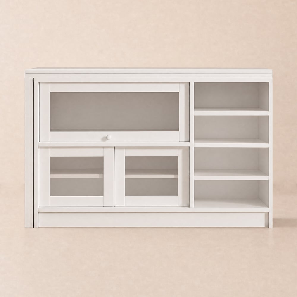 Farmhouse 47" White Wood Sideboard with Extendable Top & Cabinets window image