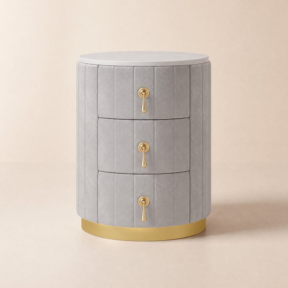 Sintered Stone Top 3-Drawer Round Velvet Bedside Table window image