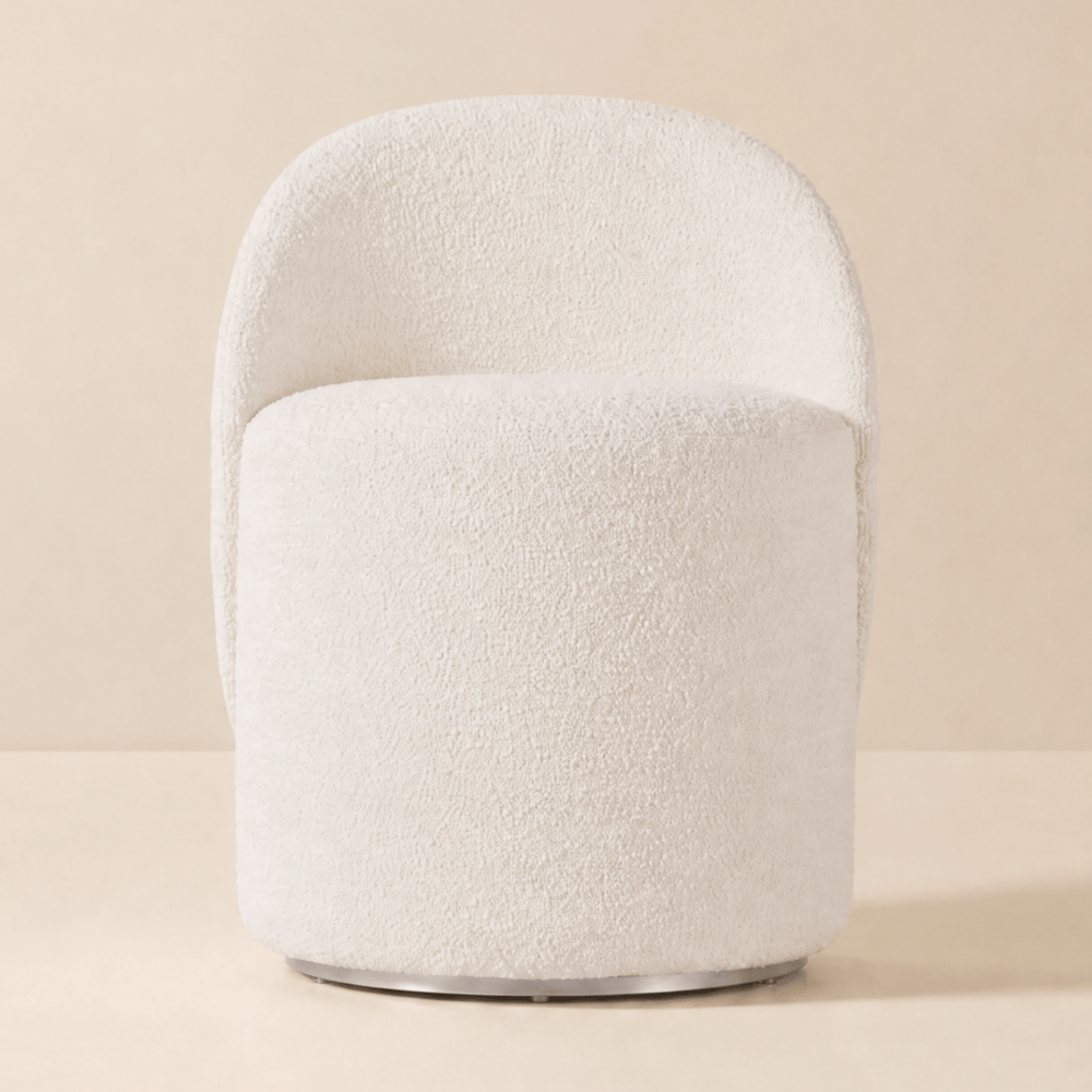 Boucle Round Back Swivel Vanity Stool Accent Chair window image